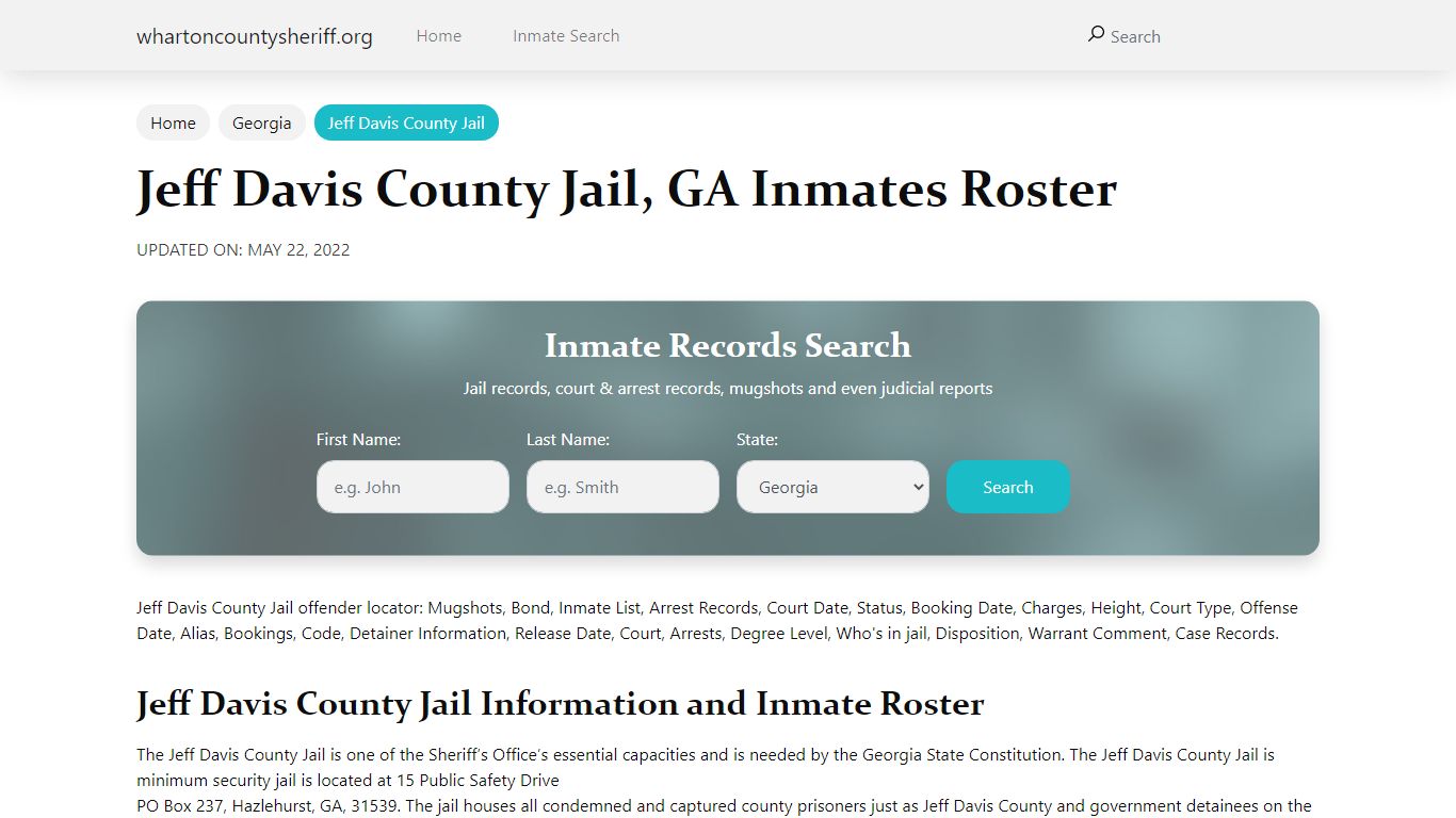 Jeff Davis County Jail, GA Jail Roster, Name Search